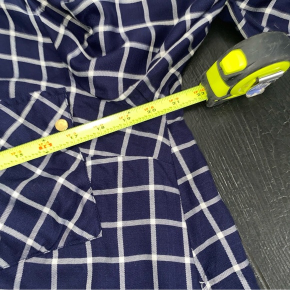 MICHAEL  Michael Kors Plaid Blouse Women’s Large Navy White‎ Plaid Gold Buttons - Picture 5 of 16